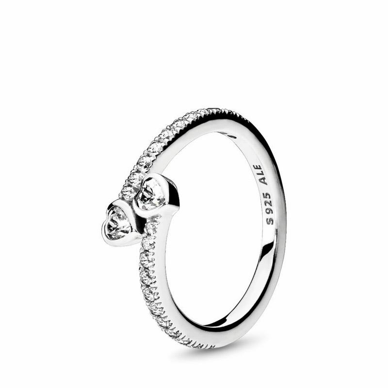 Pandora Two Sparkling Hearts Stackable Ring Silver Egypt LY4398520